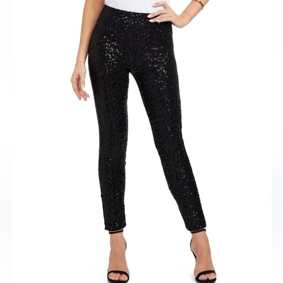 TIPSY ELVES BLACK SEQUIN HIGH WAISTED LEGGINGS WOMEN’S LARGE NEW WITH TAGS - Picture 1 of 6
